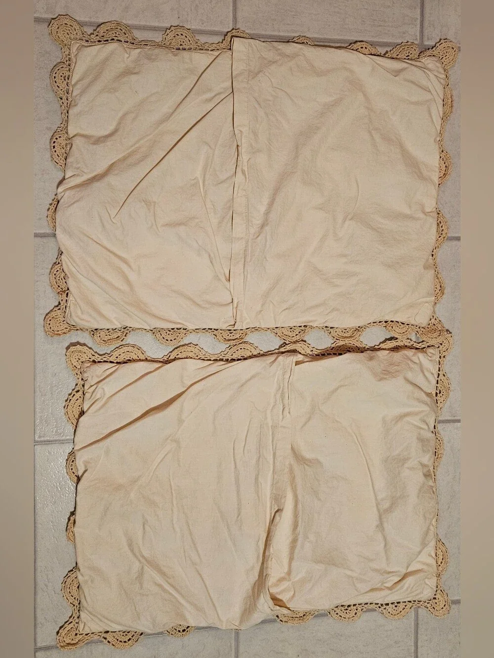 Set of 2 Crochet Lace Floral Pillow Shams 100% Cotton Granny Core